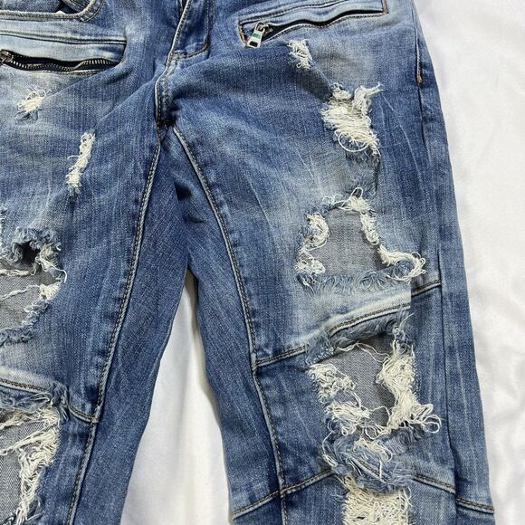 Crysp Denim Men's Destroyed Distressed Jeans Moto Zipper Accents Stretch Size 30 - Picture 8 of 14